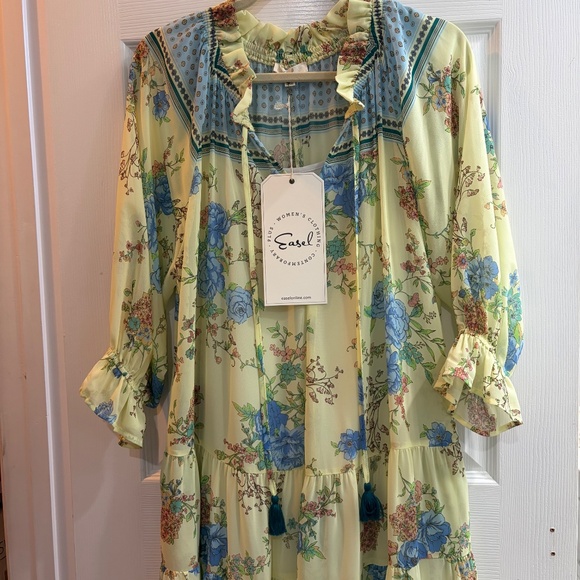 NEW EASEL BORDER PRINTED CHALLIS MAXI DRESS FLOWY LOOSE FLORAL SIZE SMALL LINED - Picture 7 of 8